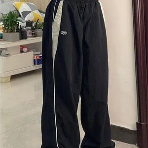 Y2K Black Track Pants w/ Cream Stripe